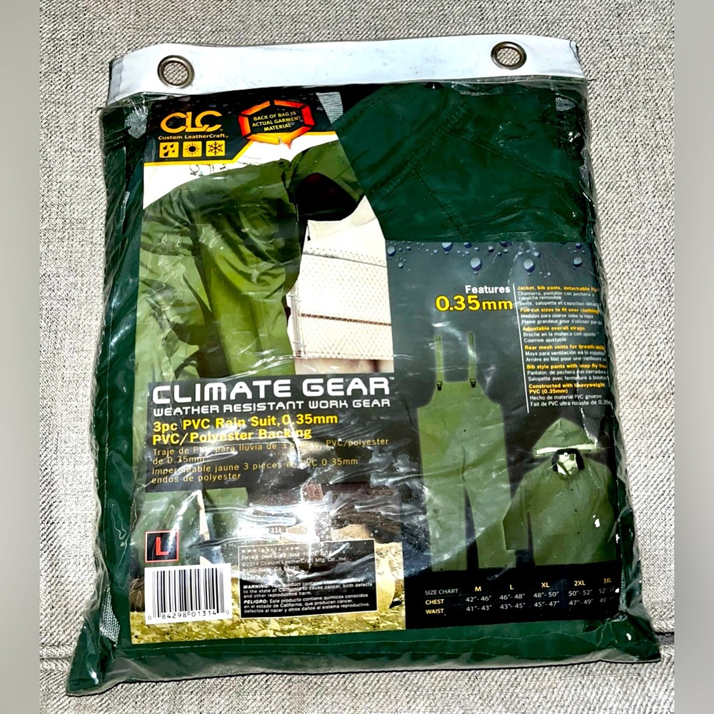 NEW - CLC Weather Resistant Work Gear R131L.35mm Green 3-Piece Rain Suit, Large